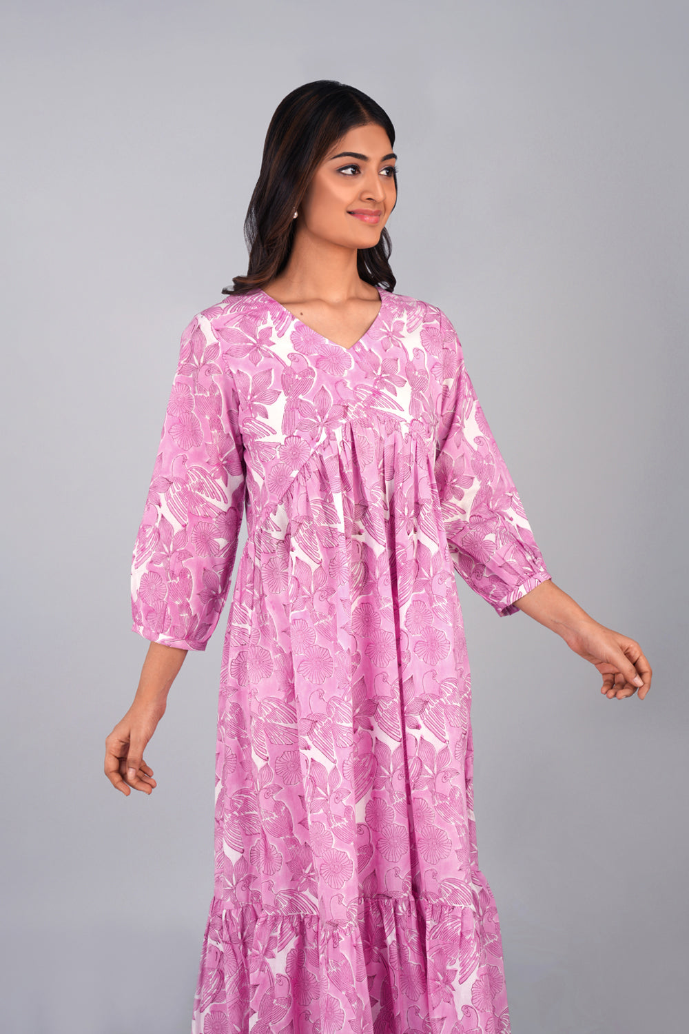 Image of Punch Pink Sanganeri block printed dress